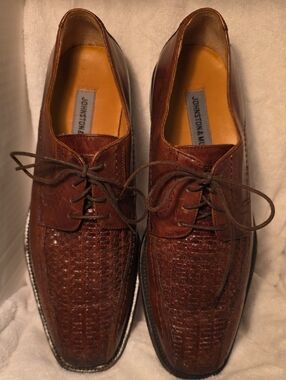 Johnston & Murphy Brown Woven Leather Lace-Up Oxfords